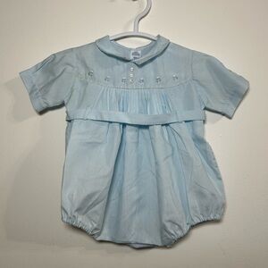 Feltman Brothers VintageBubble Light Blue Baby Romper Embroidered